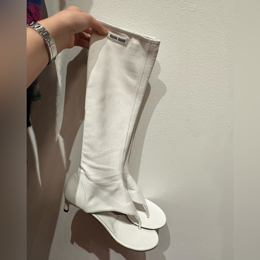 Miu Miu white leather sandal boots